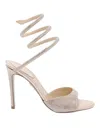 René Caovilla Heeled Sandals With Crystal Ankle Strap In Neutral