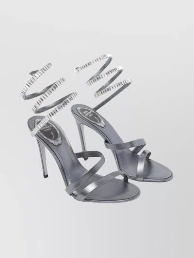 René Caovilla Heeled Sandals With Crystal Spiral Design In Silver