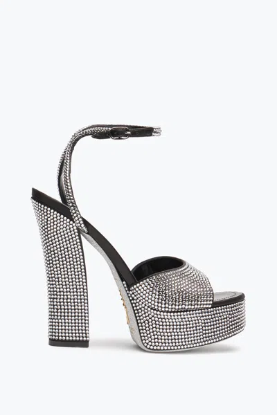 René Caovilla Helsa Black Platform Sandal With Crystals 140