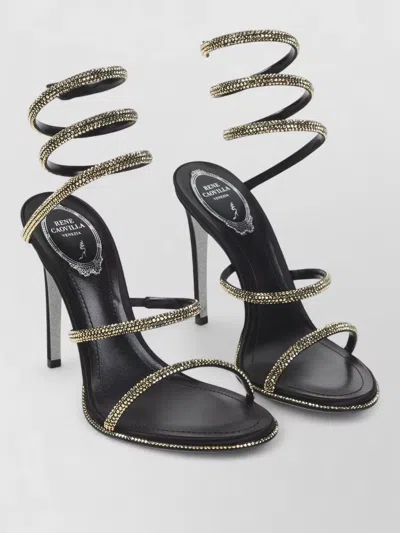 René Caovilla High Heel Sandals Crystal Spiral Straps In Black