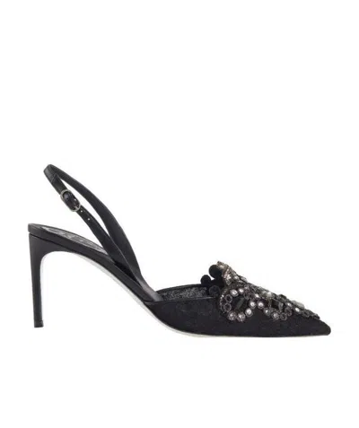 René Caovilla High-heeled Shoes With Diamond Tips In Black
