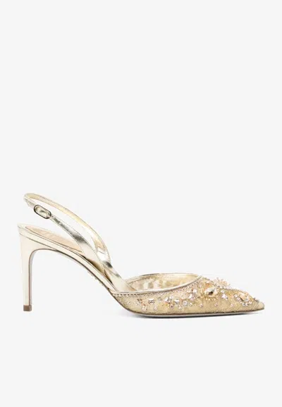René Caovilla Crystal-embellished 80mm Leather Pumps In Gold