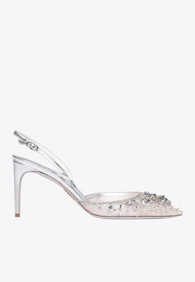 René Caovilla 70mm Crystal-embellished Slingback Sandals In White