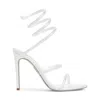 René Caovilla Ivory Leather Sandals With Striking Crystal-embellished Ankle Strap In Animal Print