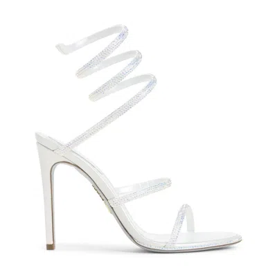 RENÉ CAOVILLA IVORY LEATHER SANDALS WITH STRIKING CRYSTAL-EMBELLISHED ANKLE STRAP