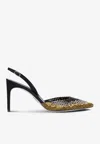 René Caovilla Black Slingback Jackie With Rhinestones In Multicolor