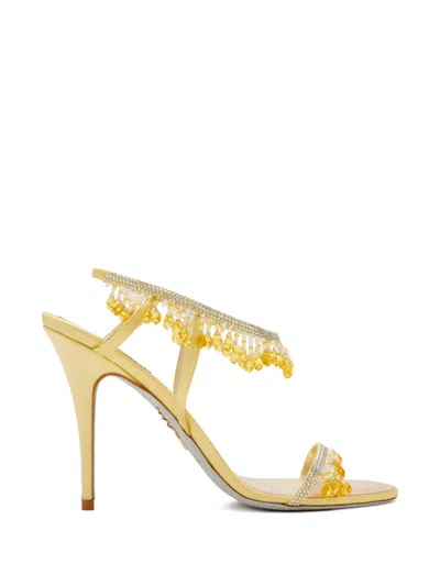 René Caovilla Jahanara Beaded Heeled Sandals In Yellow