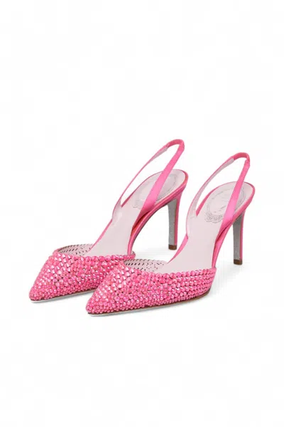 René Caovilla Embellished Satin Slingback Sandals In Pink