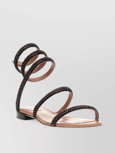 René Caovilla Jeweled Strap Flat Sandals With Open Toe In Black