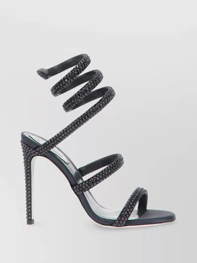 René Caovilla Jeweled Strap Open Toe Textured Sole Sandals In Gray