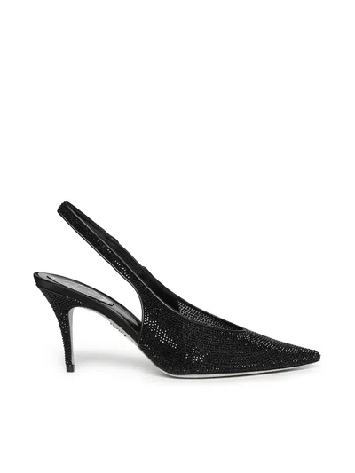 René Caovilla Textured Slingback Pump Pointed Toe In Black