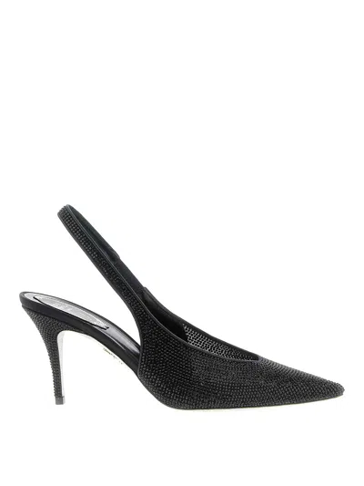 René Caovilla Textured Slingback Pump Pointed Toe In Black