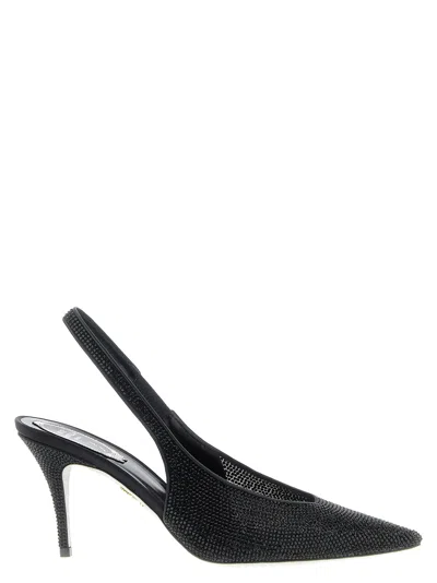 René Caovilla Textured Slingback Pump Pointed Toe In Black