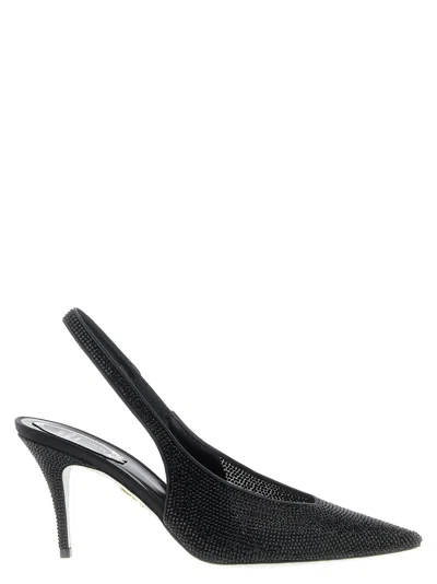 René Caovilla Textured Slingback Pump Pointed Toe In Black