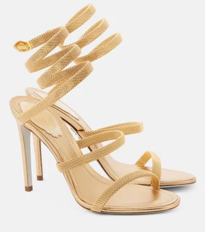 René Caovilla Juniper 105 Metallic Leather Sandals In Gold/gold Metal Snake