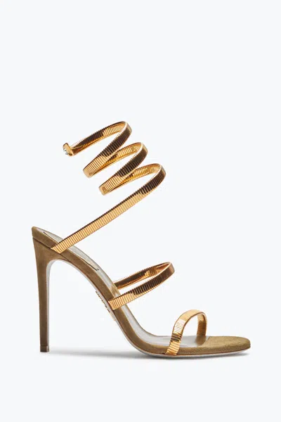 René Caovilla Juniper Gold And Khaki Sandal 105