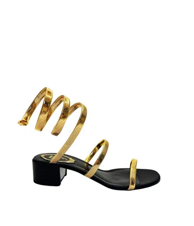 René Caovilla Juniper Metal Gold Sandal 40 In Black