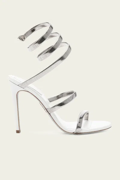 René Caovilla Juniper Metallic Snake-wrap Stiletto Sandals In White