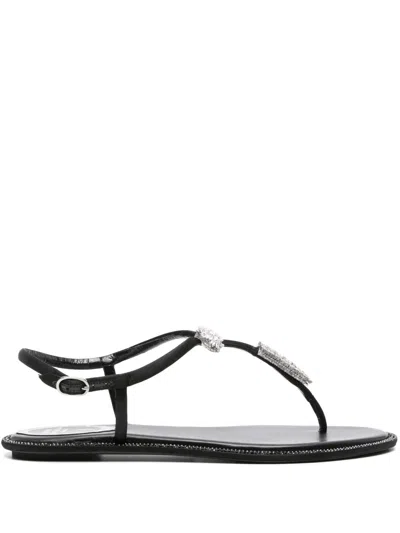 René Caovilla Rene Caovilla Sandalia Diana Strass Plana In Black