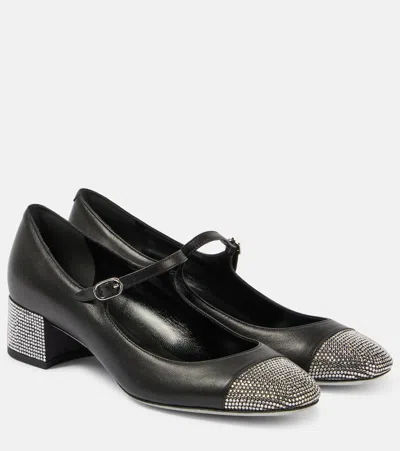 René Caovilla Kristen Embellished Leather Mary Jane Pumps In Silver