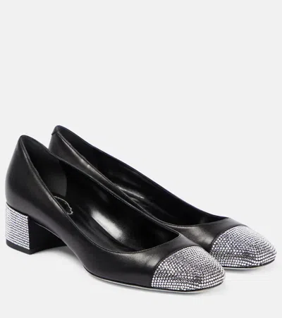 René Caovilla Crystal-embellished Suede Pumps In Black