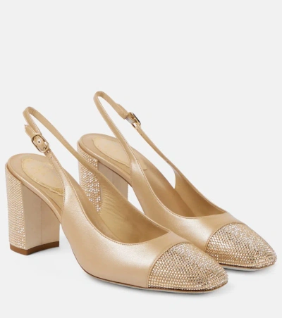 René Caovilla Kristen Embellished Leather Slingback Pumps In Beige