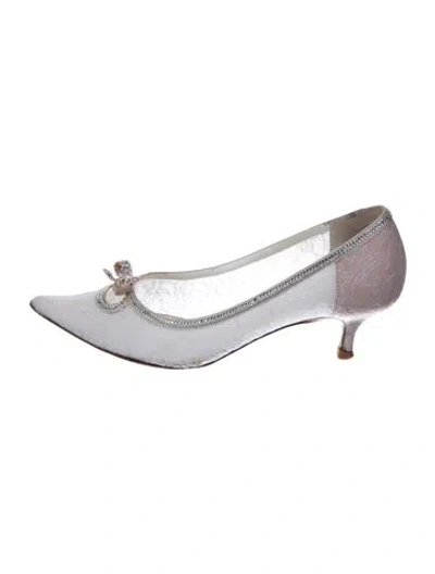 Pre-owned René Caovilla Lace Bow Accents Pumps In Silver
