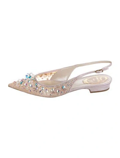Pre-owned René Caovilla Lace Crystal Embellishments Slingback Flats In Neutrals