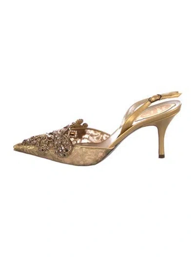 Pre-owned René Caovilla Lace Crystal Embellishments Slingback Pumps In Neutral