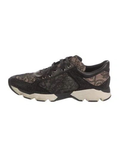 Pre-owned René Caovilla Lace Crystal Embellishments Sneakers In Black