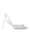 René Caovilla Lace Embellished Sling Back Pumps In White