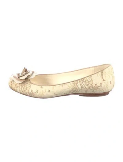 Pre-owned René Caovilla Lace Lace Pattern Ballet Flats In Neutral