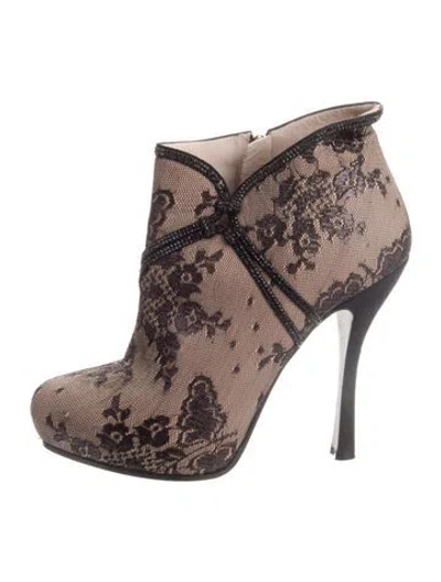 Pre-owned René Caovilla Lace Lace Pattern Boots In Brown