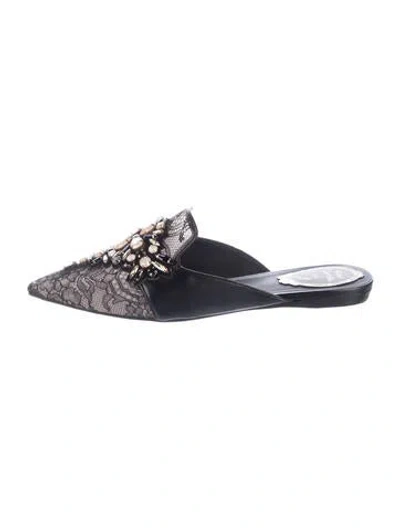 Pre-owned René Caovilla Lace Lace Pattern Mules In Blue