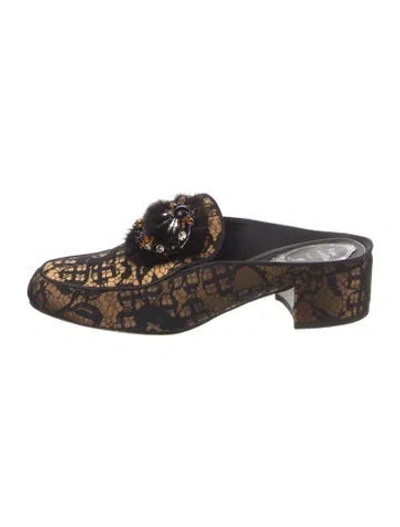 Pre-owned René Caovilla Lace Lace Pattern Mules In Brown