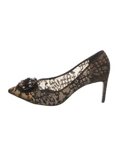Pre-owned René Caovilla Lace Lace Pattern Pumps In Black
