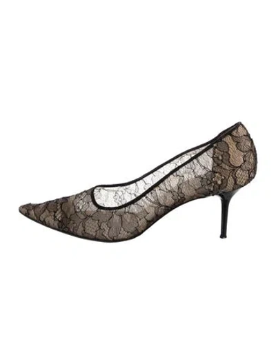 Pre-owned René Caovilla Lace Lace Pattern Pumps In Black