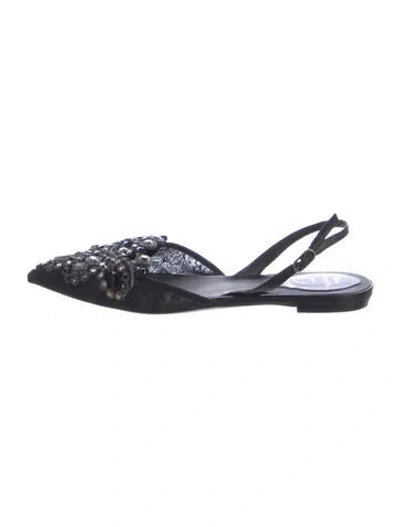 Pre-owned René Caovilla Lace Lace Pattern Slingback Flats In Black