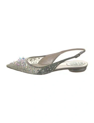 Pre-owned René Caovilla Lace Lace Pattern Slingback Flats In Green