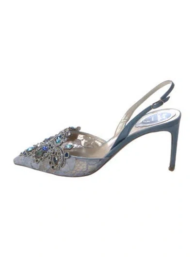 Pre-owned René Caovilla Lace Lace Pattern Slingback Pumps In Blue