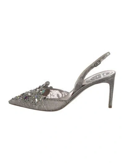 Pre-owned René Caovilla Lace Lace Pattern Slingback Pumps In Metallic/silver