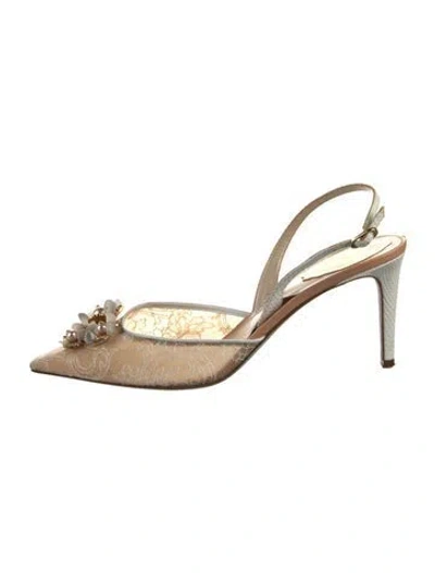 Pre-owned René Caovilla Lace Lace Pattern Slingback Pumps In Neutrals