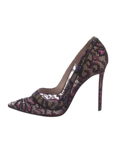Pre-owned René Caovilla Lace Lace Trim Embellishment Pumps In Multi