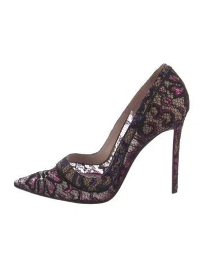Pre-owned René Caovilla Lace Lace Trim Embellishment Pumps In Pink/purple