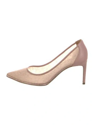 Pre-owned René Caovilla Lace Mesh Accents Pumps In Pink