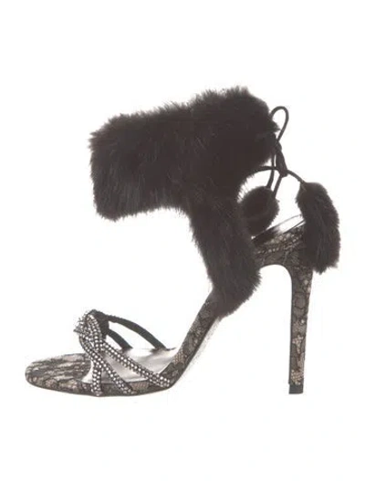 Pre-owned René Caovilla Lace Pattern Crystal Embellishments Sandals In Brown