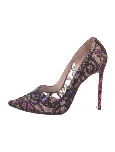 Pre-owned René Caovilla Lace Pattern Glitter Accents Pumps In Black