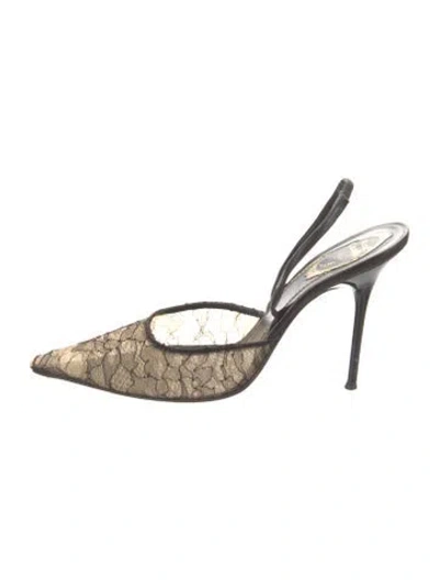 Pre-owned René Caovilla Lace Pattern Slingback Pumps In Silver