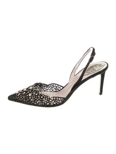 Pre-owned René Caovilla Lace Patterned Slingback Pumps In Black