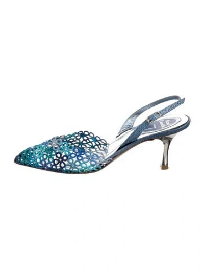 Pre-owned René Caovilla Lace Patterned Slingback Pumps In Blue